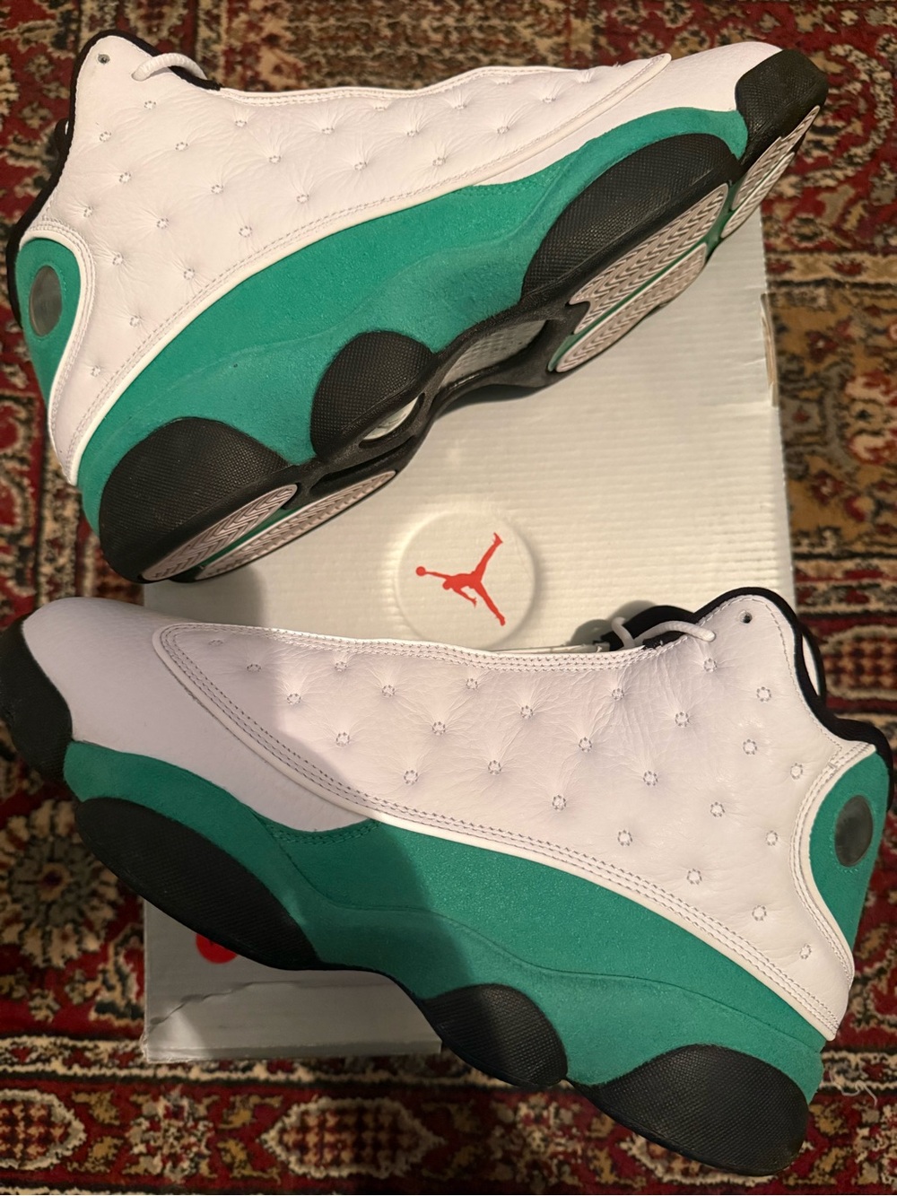 Jordan 13 Retro Lucky Green - Men's White & Teal Retro Basketball Sneakers